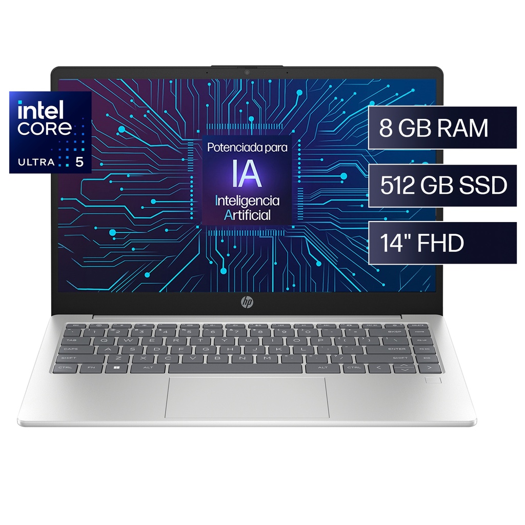 Notebook HP Intel Core i5 Ultra 14" 8GB 512GB SSD Windows 11 Home  - 14-ep1002la