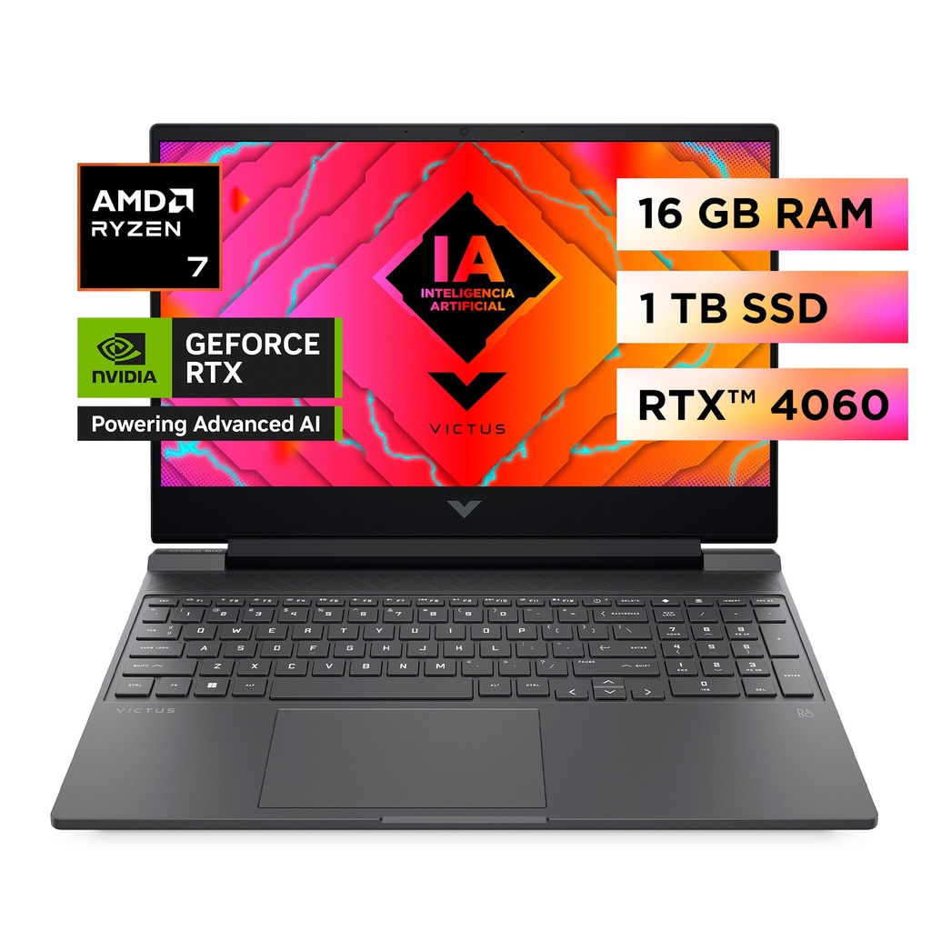 Notebook HP AMD Ryzen 7 15.6" NVIDIA GeForce RTX 4060 16GB RAM 1TB SSD Windows 11 Home  - 15-fb2023la