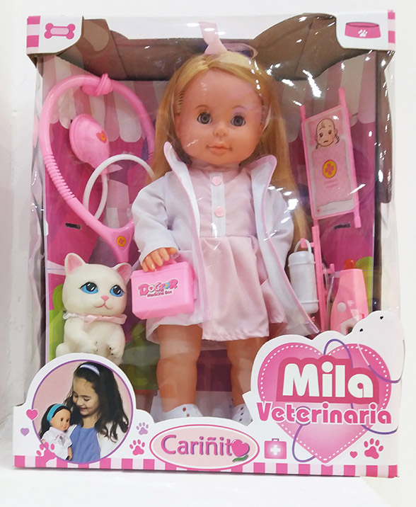 Muñeca Cariñito Mila Veterinaria Con Mascota Y Accesorios