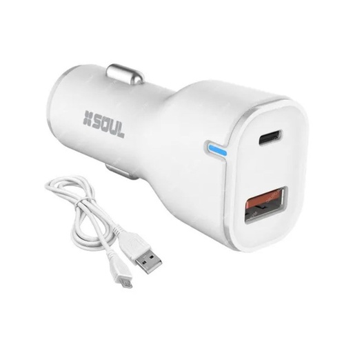 [CAQ-USBDUALPDL] Cargador De Auto SOUL USB + Cable de Carga Rápida Lightning