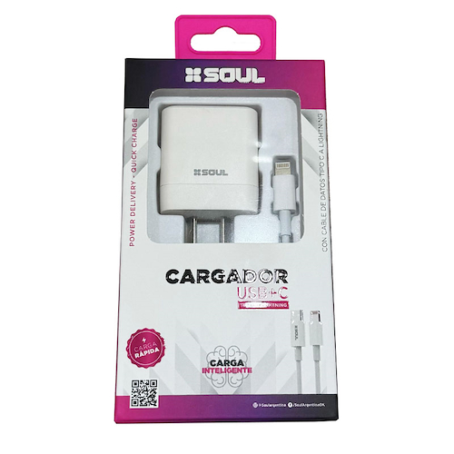 [CVJ-PDQCL] Cargador viajero PD+USB QC Cable TYPE-C a LIGHTNING